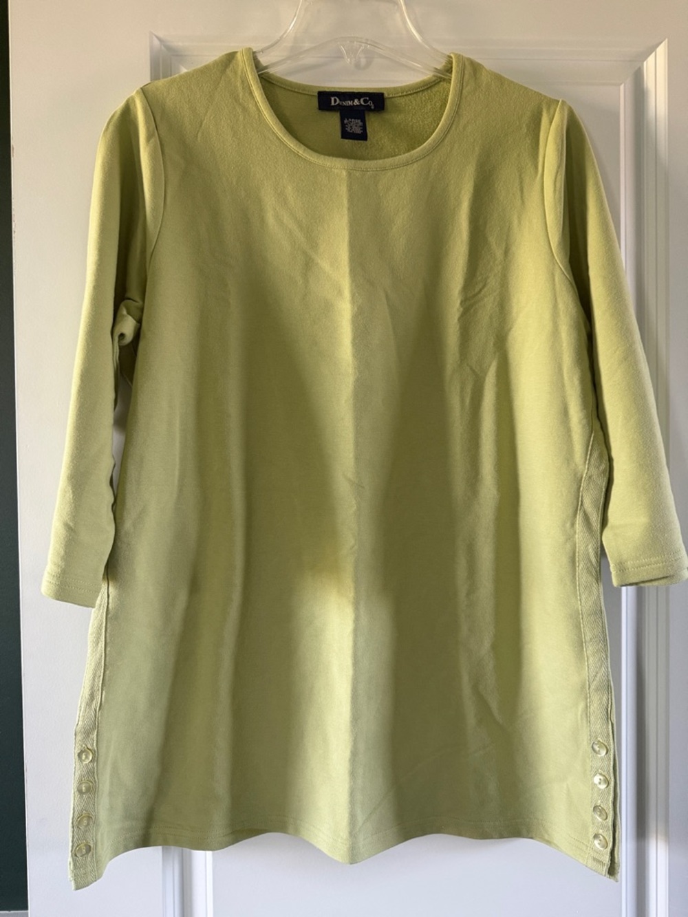 Denim&Co Lime 3/4 Sleeve Tunic with Side Button Detail